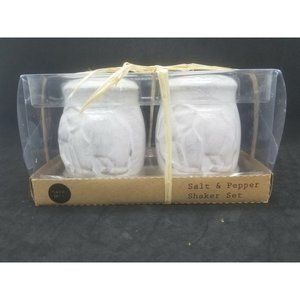 India Elephant Salt & Pepper Shakers Ceramic Distressed White Washed Finish NEW